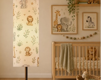 Safari Animal Nursery Floor Lamp, Jungle Baby Room Lamp, Cute Baby Safari Animals Lamp, Neutral Boho Nursery Decor,  Dimmable Nursing Lamp