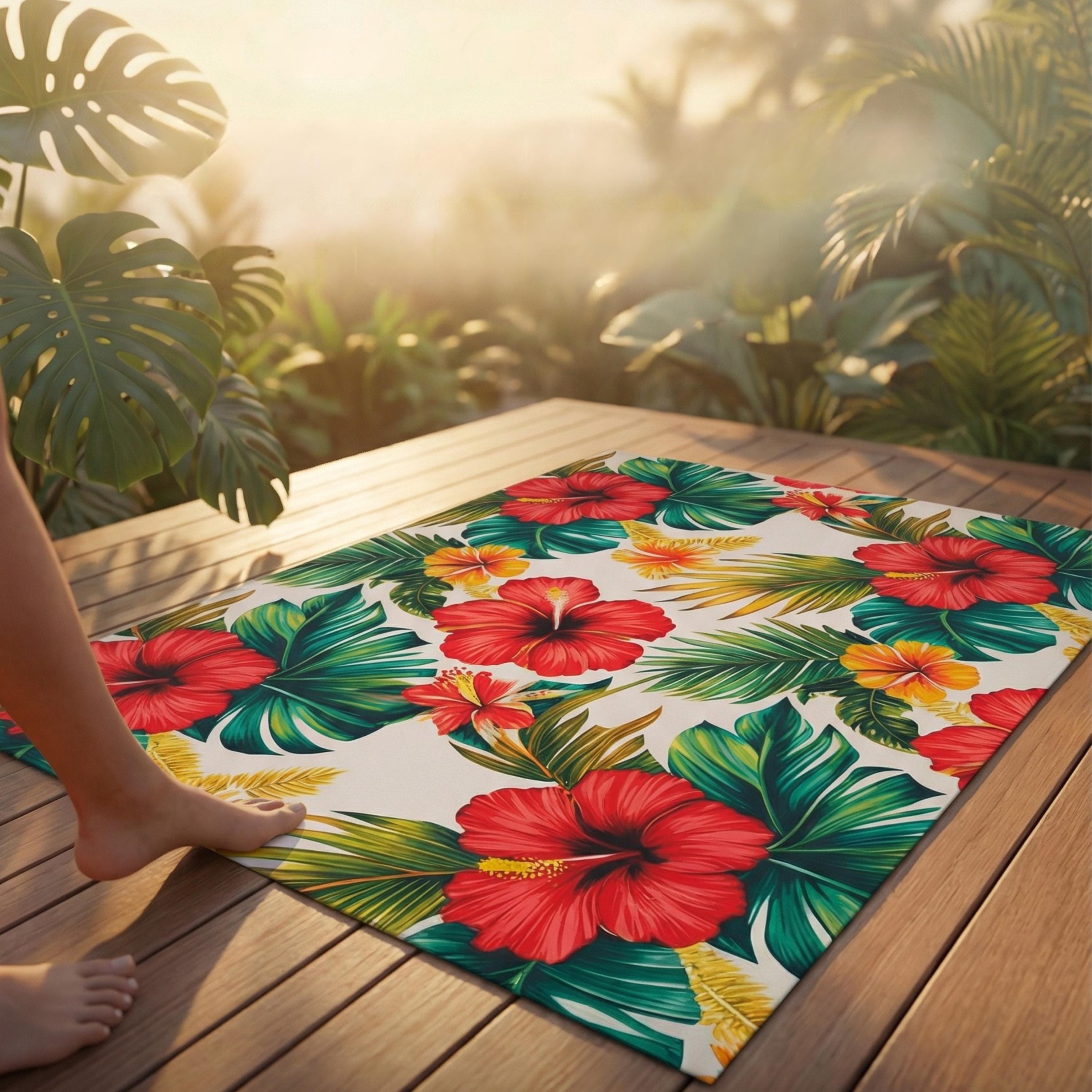 Hibiscus Rug Tropical Hibiscus Outdoor Rug: Vibrant Floral Patio Decor - Etsy