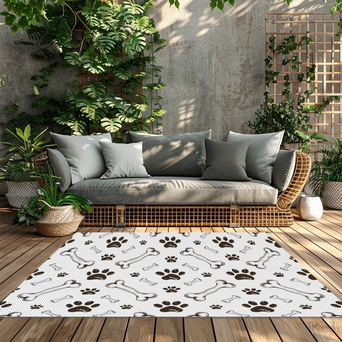 Dog Paw Print Outdoor Patio Rug – Waterproof Plastic Straw Mat for ...