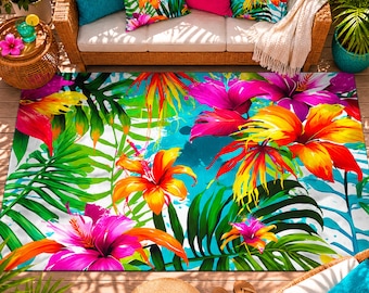 Vibrant Floral Outdoor Rug: Tropical Patio & Garden Decor
