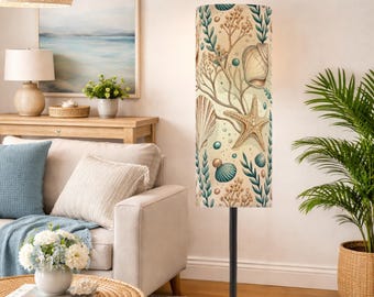 Coastal Seashell Floor Lamp, Beach House Decor Lamp, Starfish & Shell Narrow Floor Lamp, Nautical Coastal Living Room Light