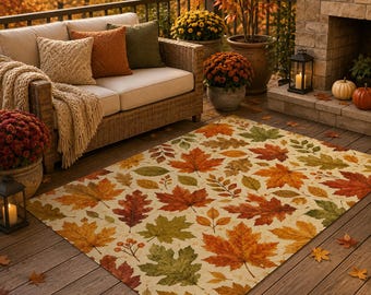 Autumn Leaves Outdoor Rug, Fall Patio Rug, Waterproof Porch Rug, Thanksgiving Decor, Autumn Deck Rug, Rustic Farmhouse Outdoor Mat