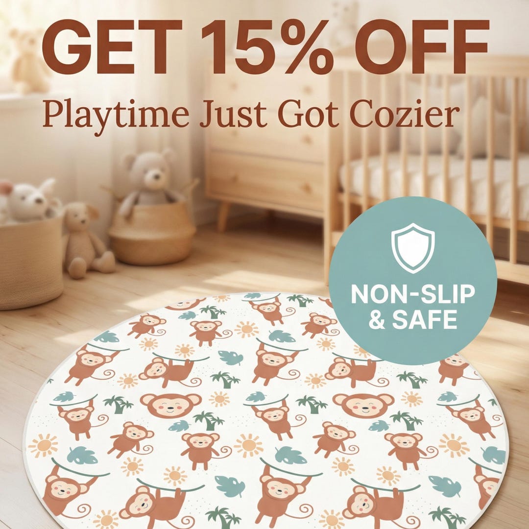 Baby Monkey Nursery Rug Round, Jungle Safari Kids Room Decor, Non Slip ...