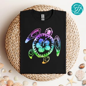 Tropical Sea Turtle T-Shirt: Polynesian Honu Hibiscus Design