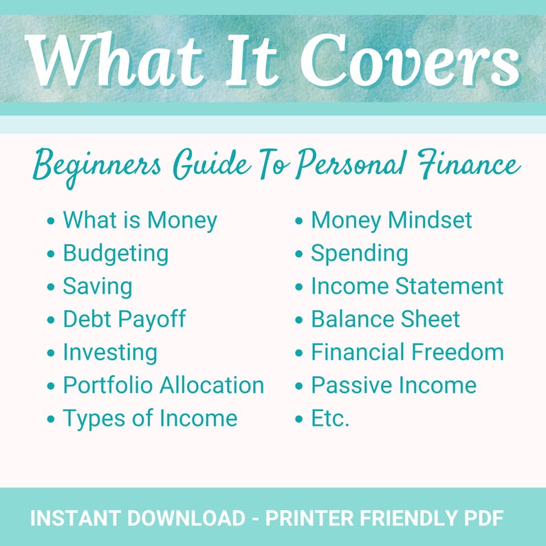 Finance Include Beginner Personal Finance Guide: Printable Budget Planner & Money ...