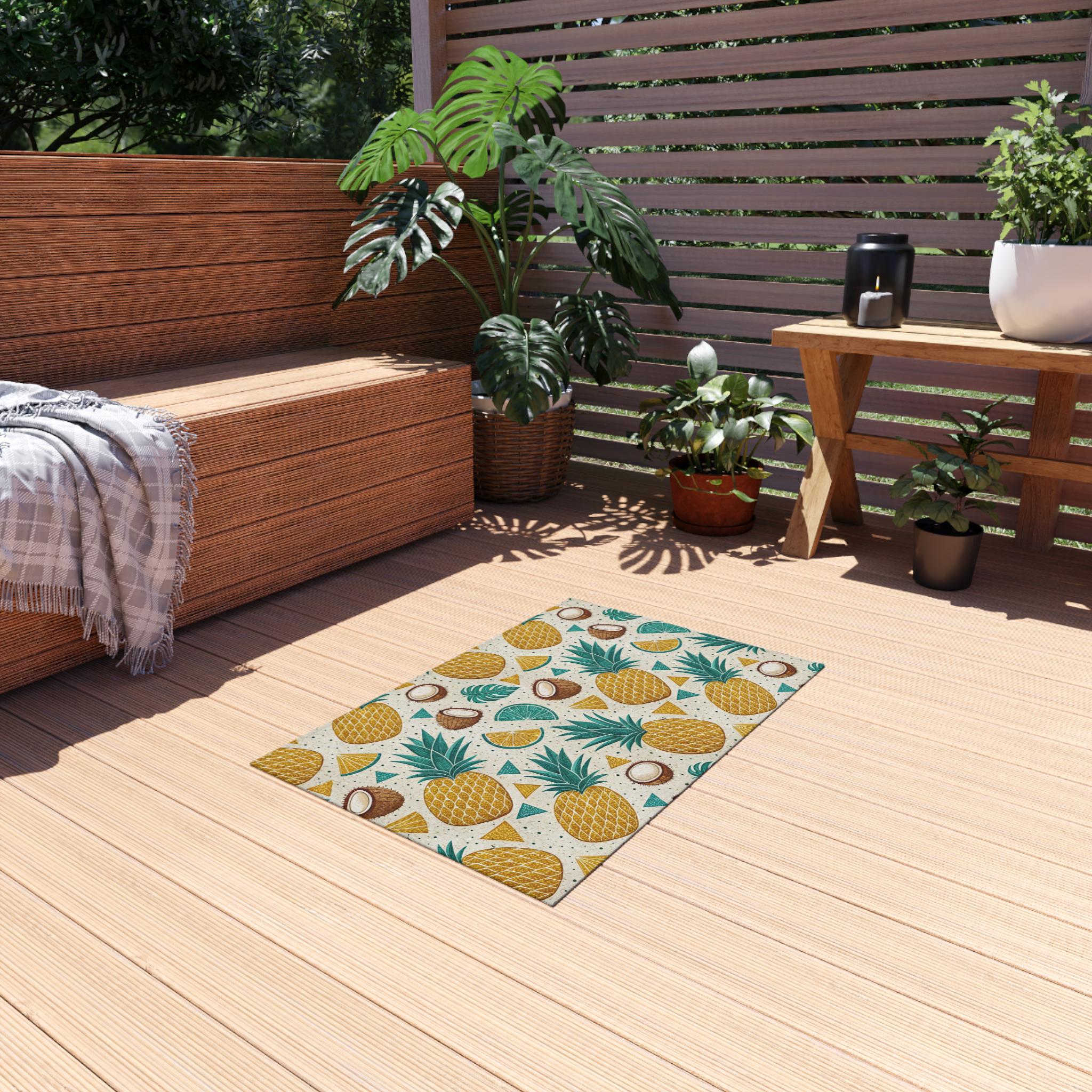 Pineapple Coconut Pattern Outdoor Rug | Tropical Fruit Patio Mat - Etsy