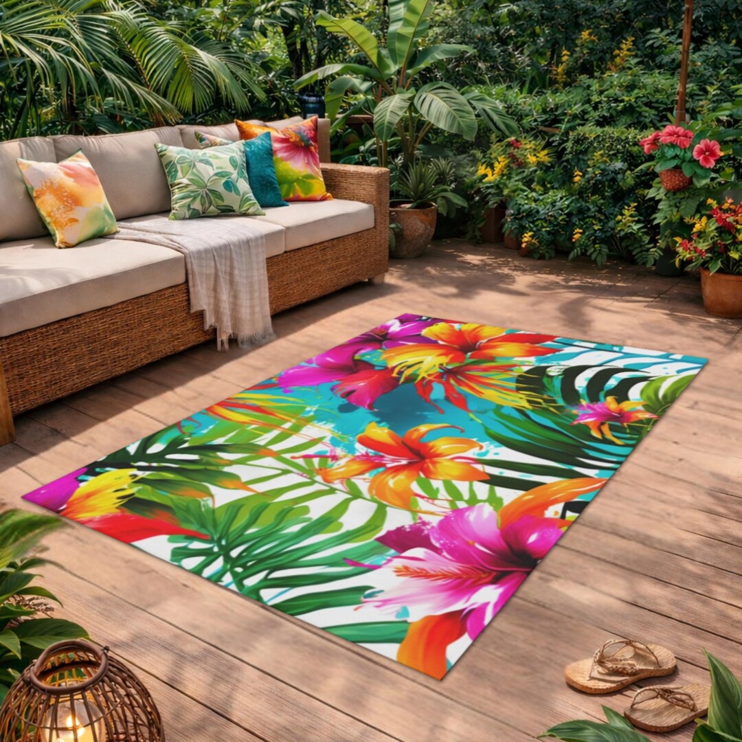 Vibrant Floral Outdoor Rug: Tropical Patio & Garden Decor - Etsy
