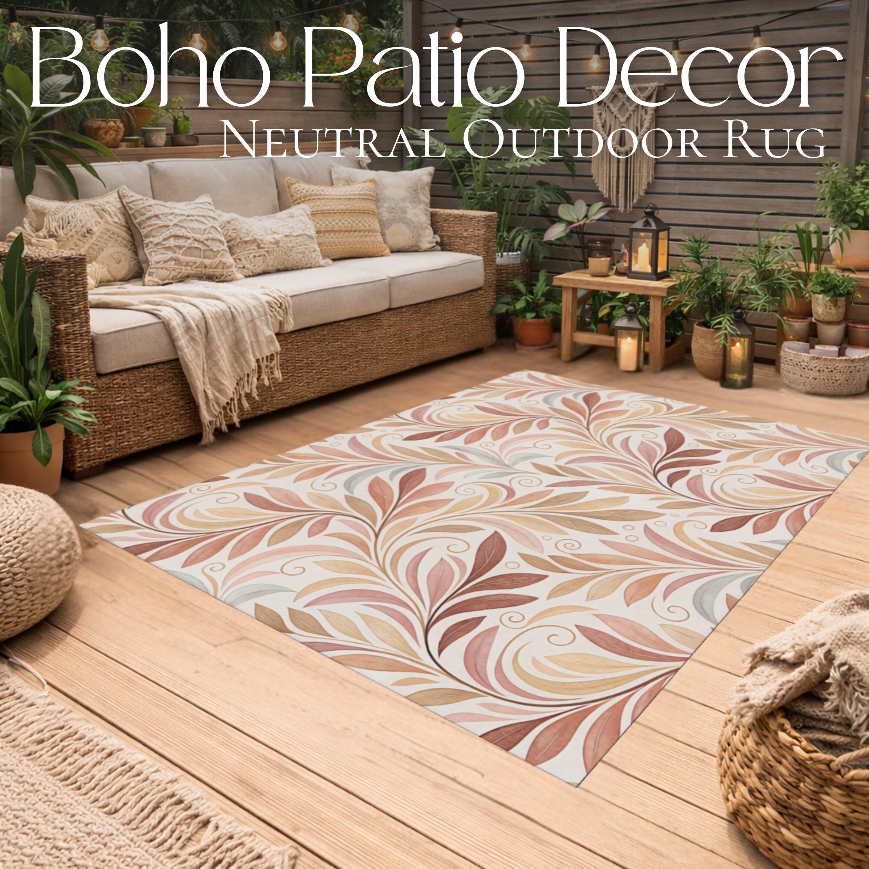 Earthy Rug Patterns Boho Leaf Swirl Outdoor Rug | Earth Tone Floral Pattern - Etsy