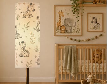 Baby Zebra Nursery Floor Lamp, Safari Animal Lamp, Jungle Baby Room Decor, Neutral Boho Nursery Lighting, Dimmable Nursing Light
