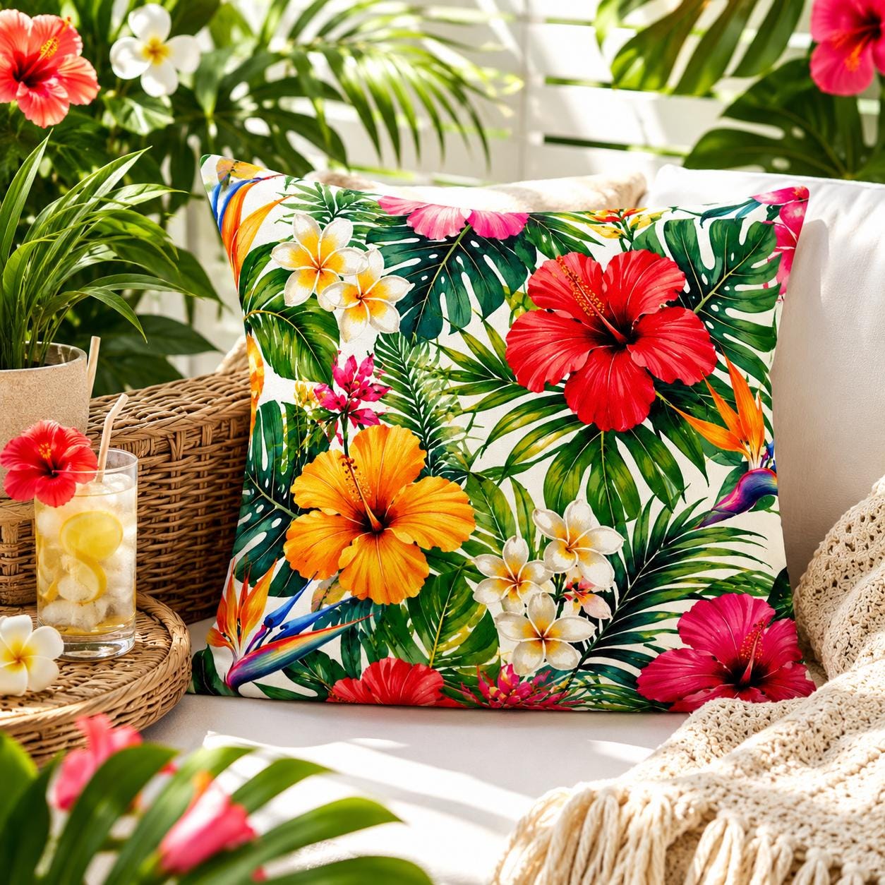 クッション・座布団 Burleigh Hibiscus Cushion 50cm x 50cm, Outdoor Cushions Hibiscus - Etsy