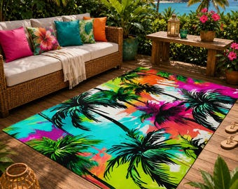 Tropical Outdoor Rug: Vibrant Island Palm Tree Patio Decor