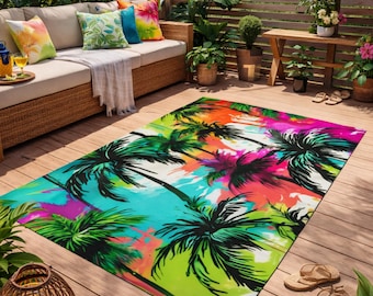 Tropical Outdoor Rug: Vibrant Island Palm Tree Patio Decor