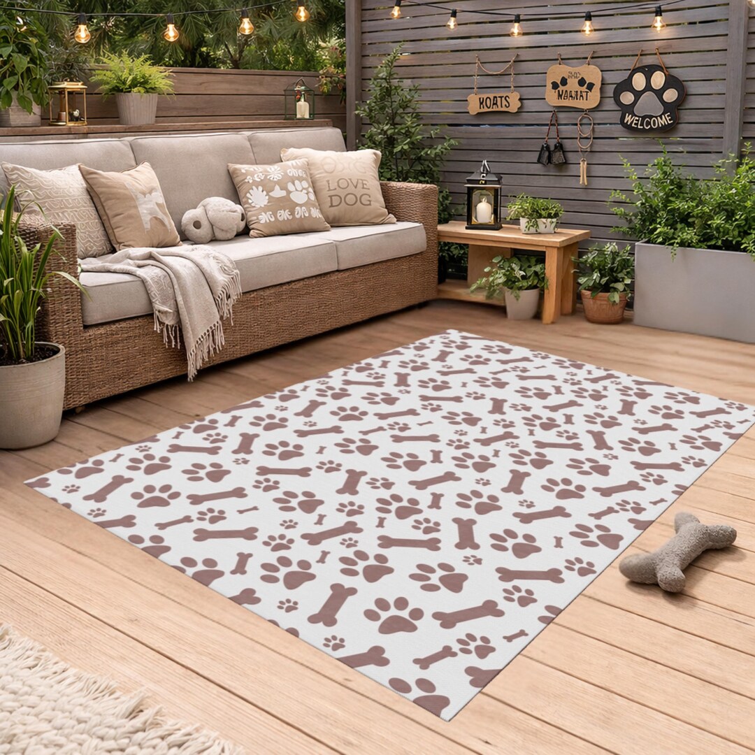 Paw Prints and Bones Outdoor Rug | Pet Pattern Doormat | Dog Lover ...