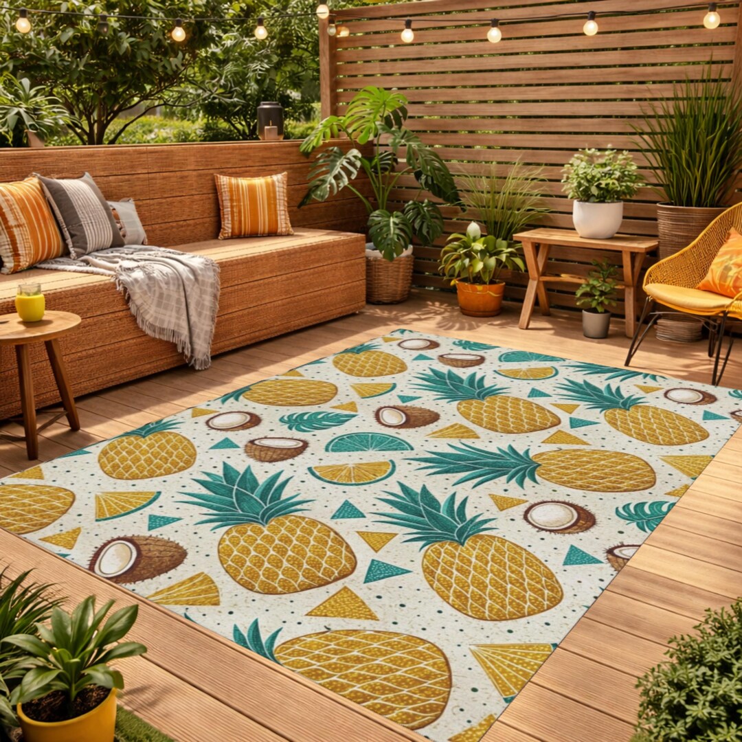 Pineapple Coconut Pattern Outdoor Rug | Tropical Fruit Patio Mat - Etsy