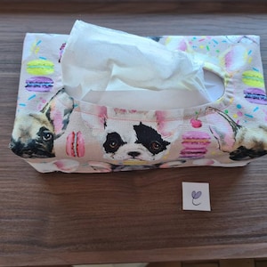 Cover for cosmetics/handkerchief box, reversible cover with rubber (suitable for Rewe organic and DM boxes) ***French Bulldog/Frenchi/ pink