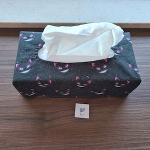 Cover for cosmetics/handkerchief box, reversible cover with rubber (suitable for Rewe organic and DM boxes) ***Grinsekatze Black-pink/ pink