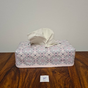 Cover for cosmetics/handkerchief box, reversible cover (suitable for Rewe organic and DM boxes) *** pink pattern/grey with pink stars (#7)