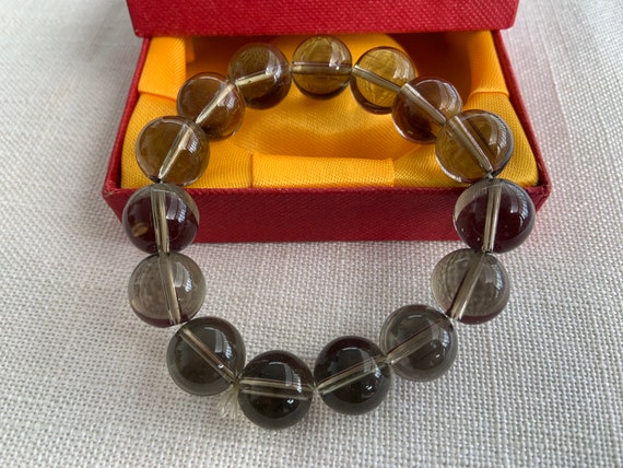 vintage smokey quartz beaded bracelet - image 1