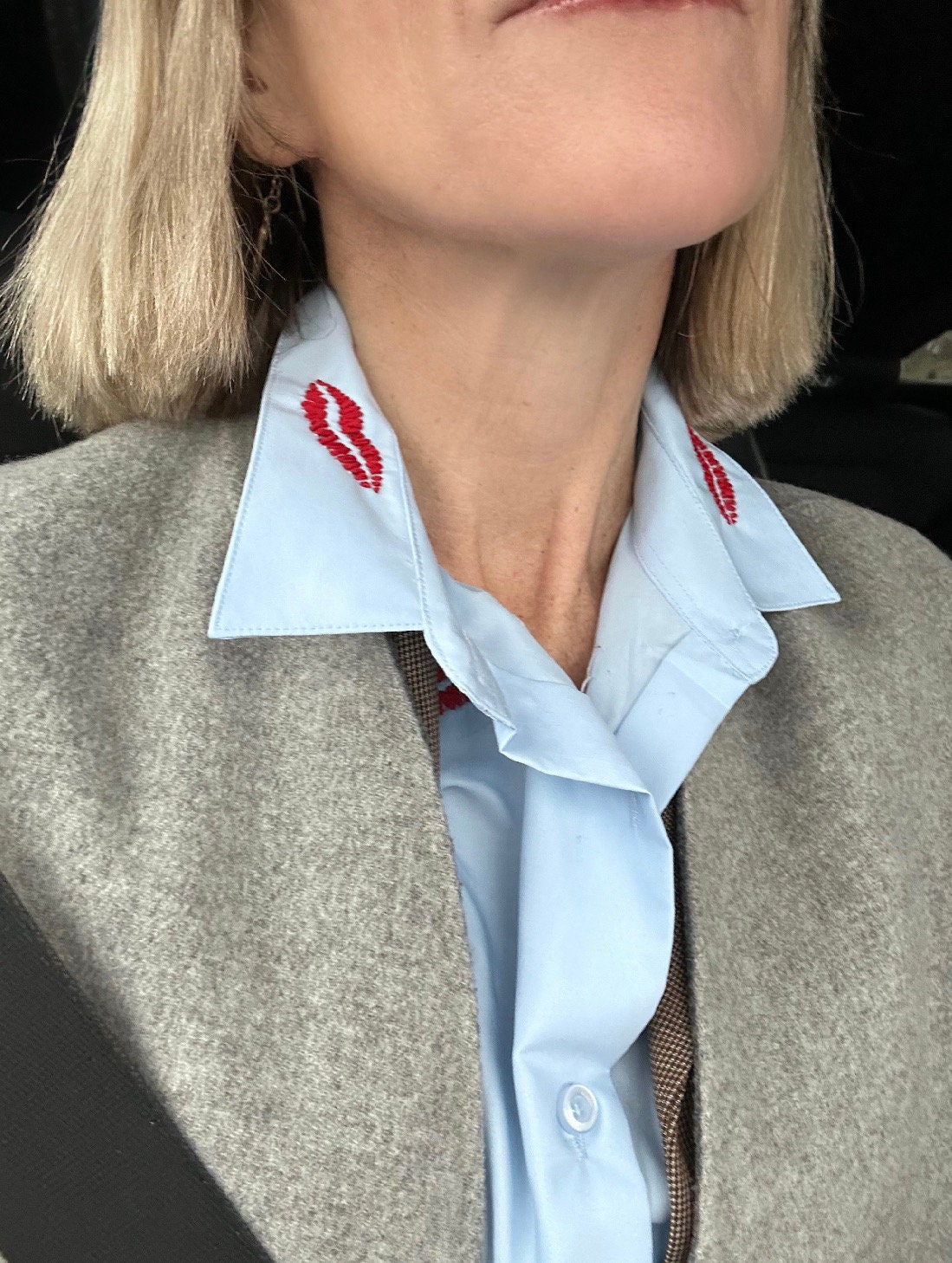 Kiss Mark Embroidered White Collared Shirt - Etsy Canada
