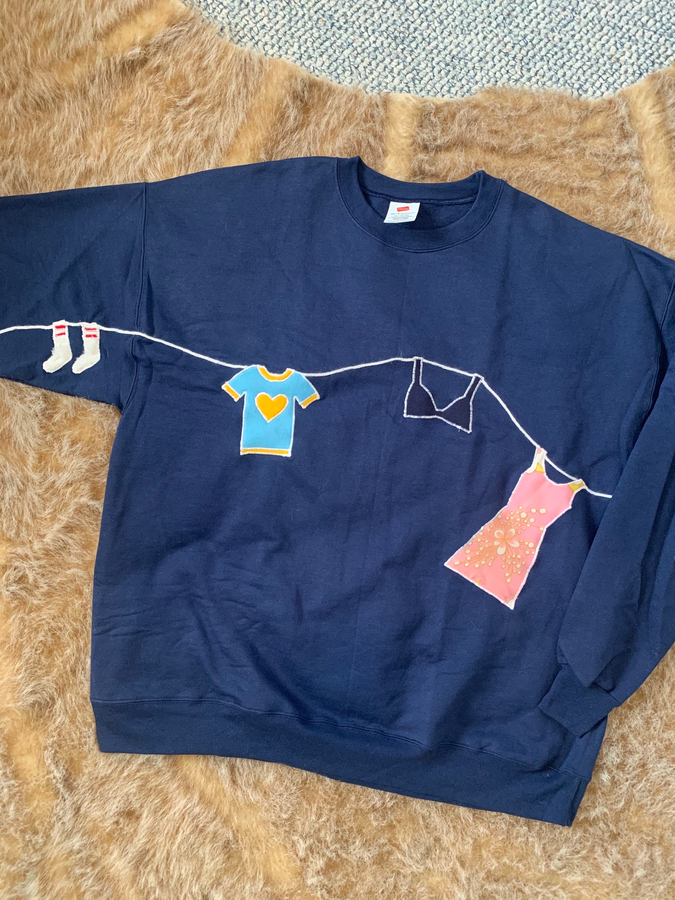 Clothesline Patchwork & Embroidery Crewneck Sweatshirt - Etsy
