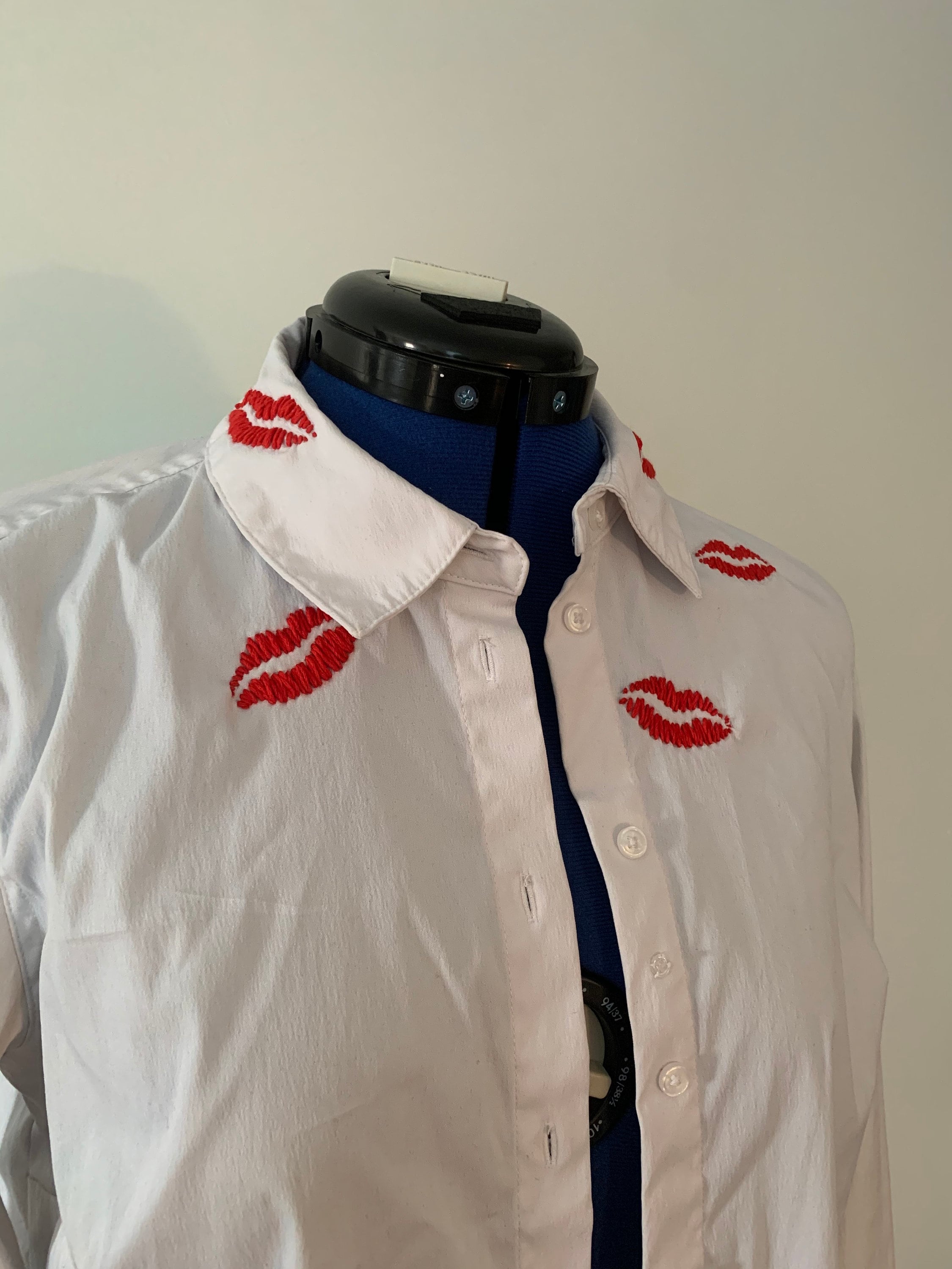 Kiss Mark Embroidered White Collared Shirt - Etsy