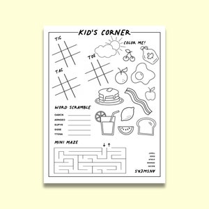 Juegos de menú de restaurante para niños/niños (para la parte posterior del menú) PDF