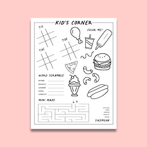Juegos de menú de restaurante para niños/niños (para la parte posterior del menú) PDF