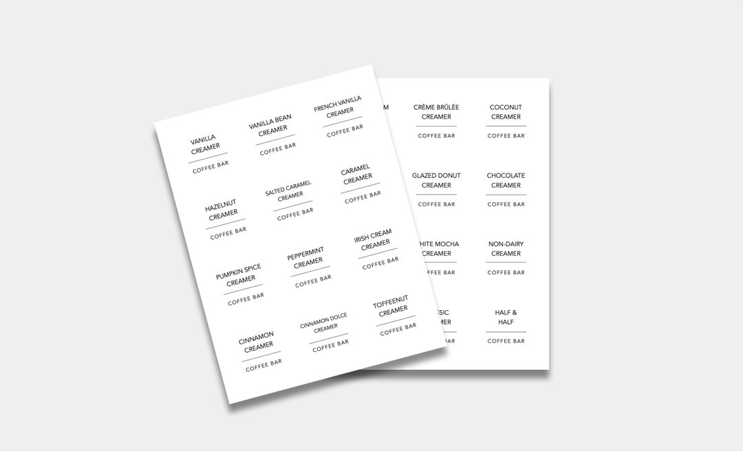 Minimal Coffee Creamer Labels printable 2x2 Avery Compatible - Etsy