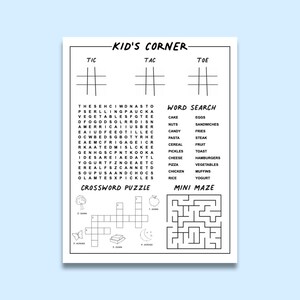 Juegos de menú de restaurantes para niños/niños (para la parte posterior del menú) PDF