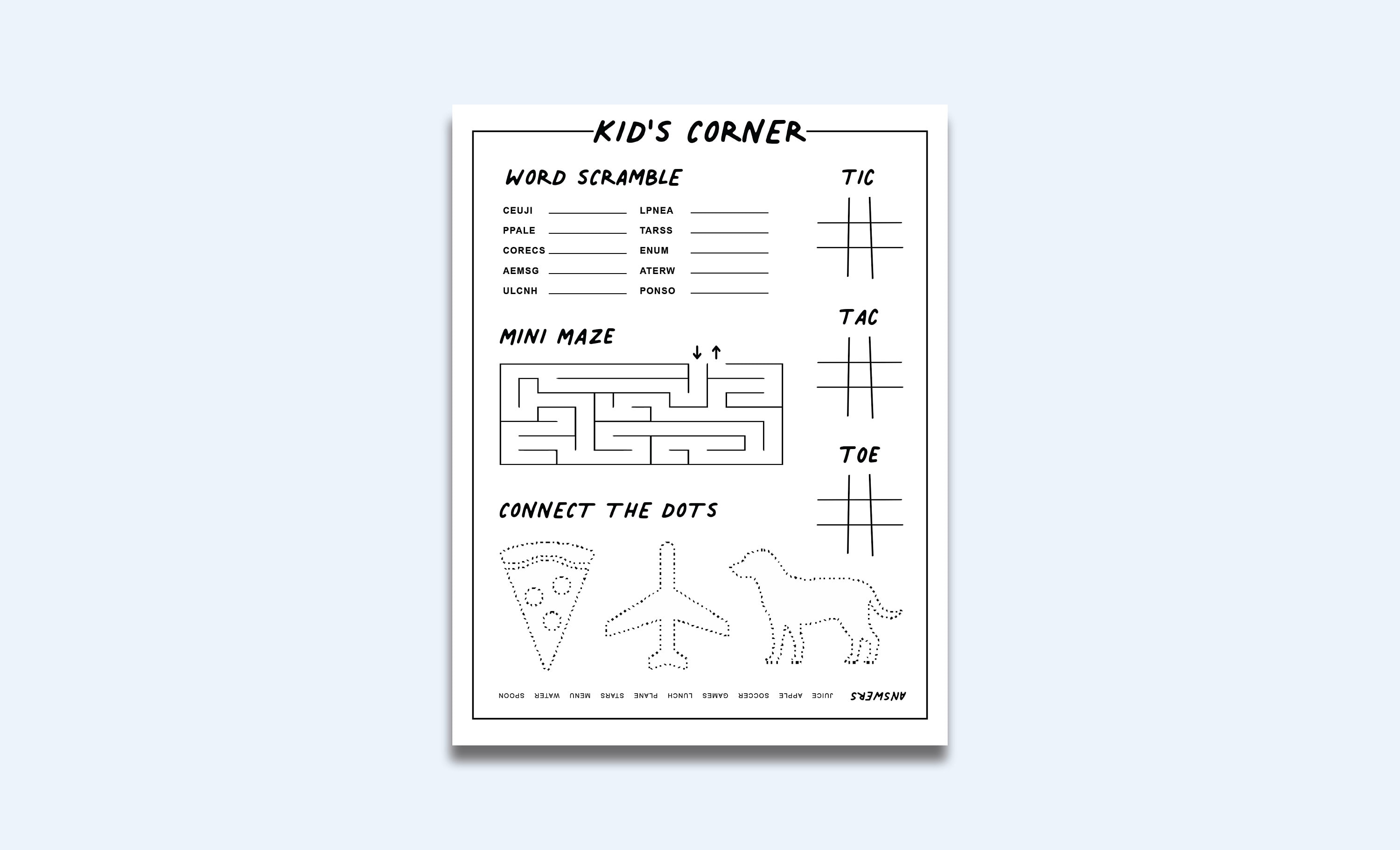 Kid's/children's Restaurant Menu Games for Back of Menu PDF Etsy