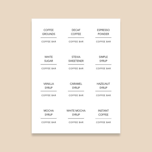 Minimal MEGA Coffee Bar Labels printable 3x3 Avery - Etsy