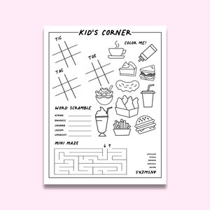 Juegos de menú de restaurante para niños/niños (para la parte posterior del menú) PDF