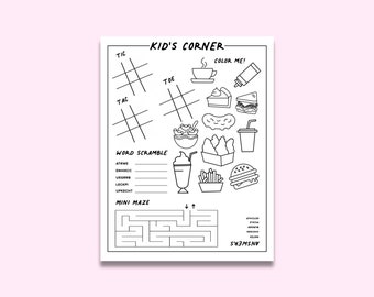 Kid's/Children's Restaurant Menu Games (For Back of Menu) PDF