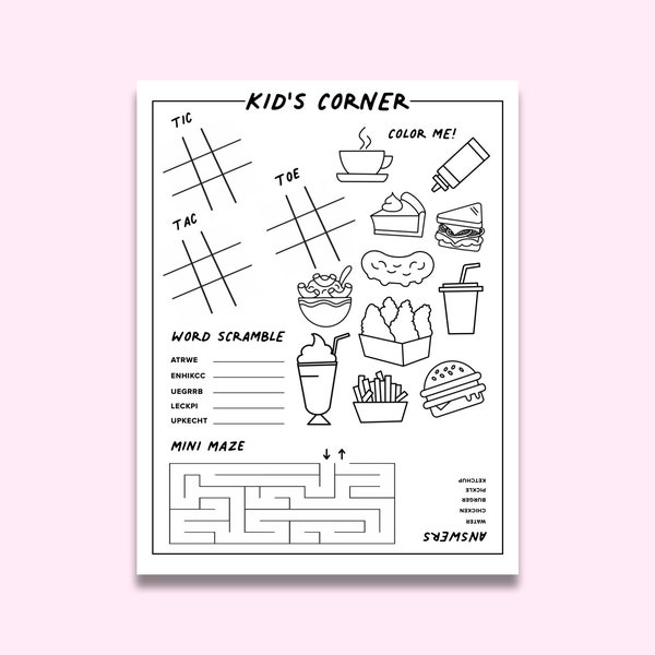 Kid's/Children's Restaurant Menu Games (For Back of Menu) PDF