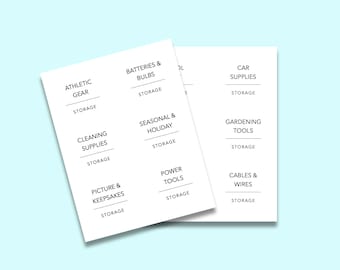 Minimal Storage/Garage Labels (Printable) 3x3 Avery Compatible