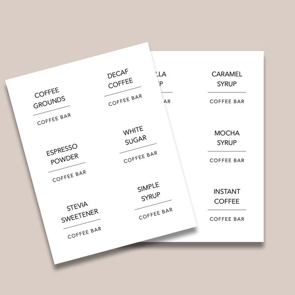 Minimal Coffee Bar Labels (Printable) 3x3 Avery Compatible