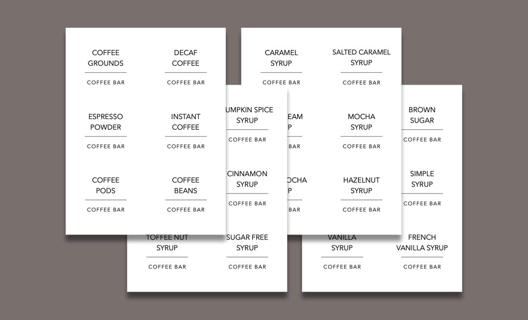 Minimal MEGA Coffee Bar Labels printable 3x3 Avery Compatible - Etsy