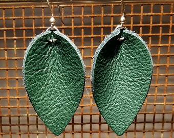 Leather earrings leaf shape boho style