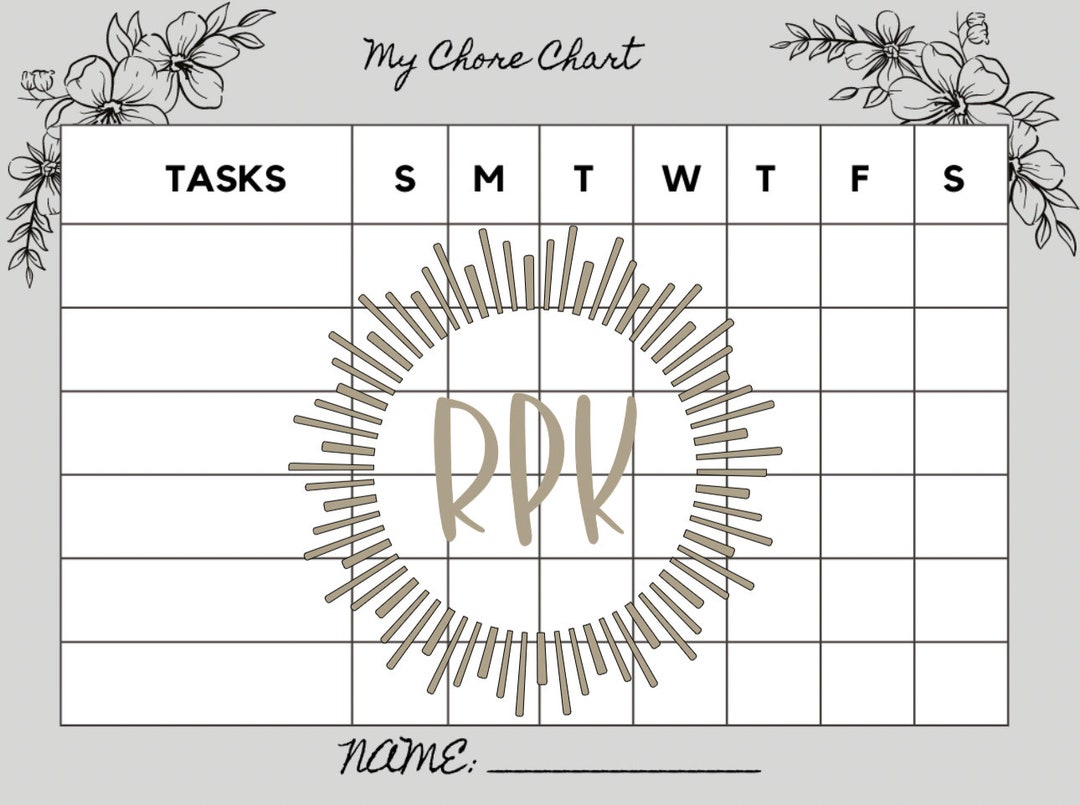 My Chore Chart Digital File, Blank Template, Download PDF, Instant ...