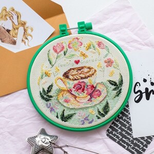 Cross stitch embroidery kit &quot;Cup&quot;. Abris Art DIY cross stitch picture with frame 6.7&quot;