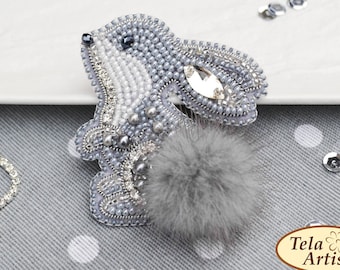 DIY Jewelry making kit, Seed beaded brooch &quot;Hare&quot;, Tela Artis. Bead Embroidery, Needlework beading decoration.