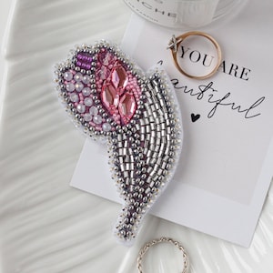DIY Jewelry making kit, Seed beaded brooch "Tulip", Abris Art. Bead Embroidery, Needlework beading decoration.