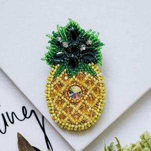 DIY Jewelry making kit, Seed beaded brooch "Pineapple", Abris Art. Bead Embroidery, Needlework beading decoration.