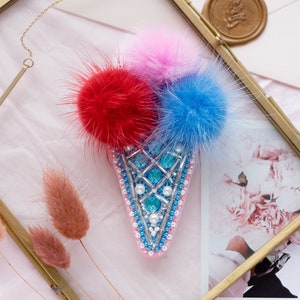 DIY Jewelry making kit, Seed beaded brooch "Yammy", Abris Art. Bead Embroidery, Needlework beading decoration.