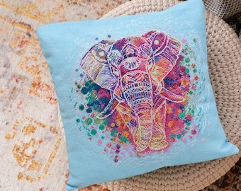 Cross stitch pillow kit "Elephant" DIY, Abris Art. Cross stitch embroidery kit. Embroidery pillow kit(size 11.8"x11.8")