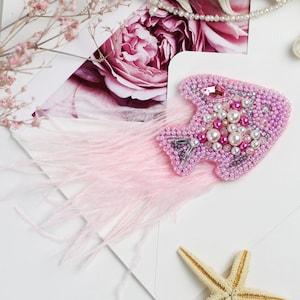 DIY Jewelry making kit, Seed beaded brooch "Small fish", Abris Art. Bead Embroidery, Needlework beading decoration.