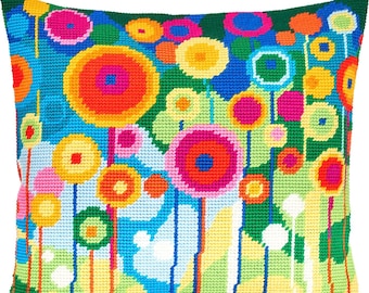 DIY Needlepoint Pillow Kit &quot;Dandelions&quot;, Tapestry cushion kit, Tent Stitch Kit, Embroidery kit size 16&quot;x16&quot; (40x40 cm), Printed Canvas