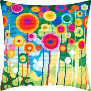 DIY Needlepoint Pillow Kit &quot;Dandelions&quot;, Tapestry cushion kit, Tent Stitch Kit, Embroidery kit size 16&quot;x16&quot; (40x40 cm), Printed Canvas