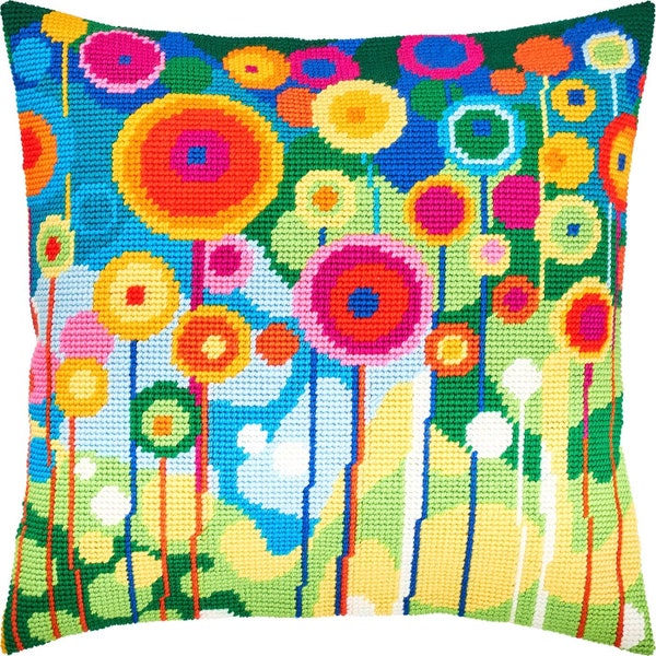DIY Needlepoint Pillow Kit "Dandelions", Tapestry cushion kit, Tent Stitch Kit, Embroidery kit size 16"x16" (40x40 cm), Printed Canvas