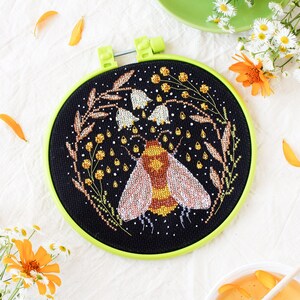 Cross stitch embroidery kit &quot;Sweet nectar&quot;. Abris Art DIY cross stitch picture with frame 6.7&quot;
